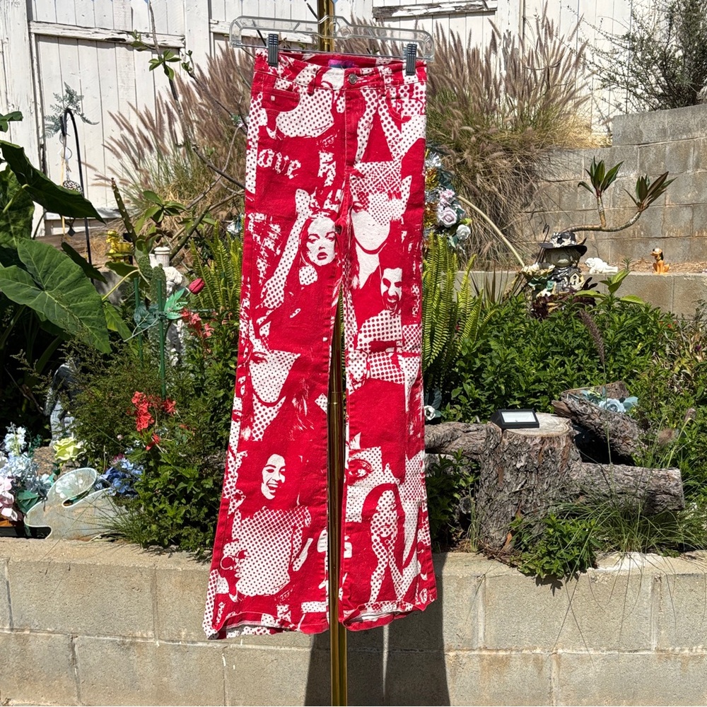 Adiktd Red & White Graphic Flare Jeans - Picture 2 of 5